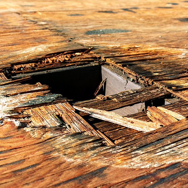 Water damaged roof with structural damage in Lathrup Village Michigan