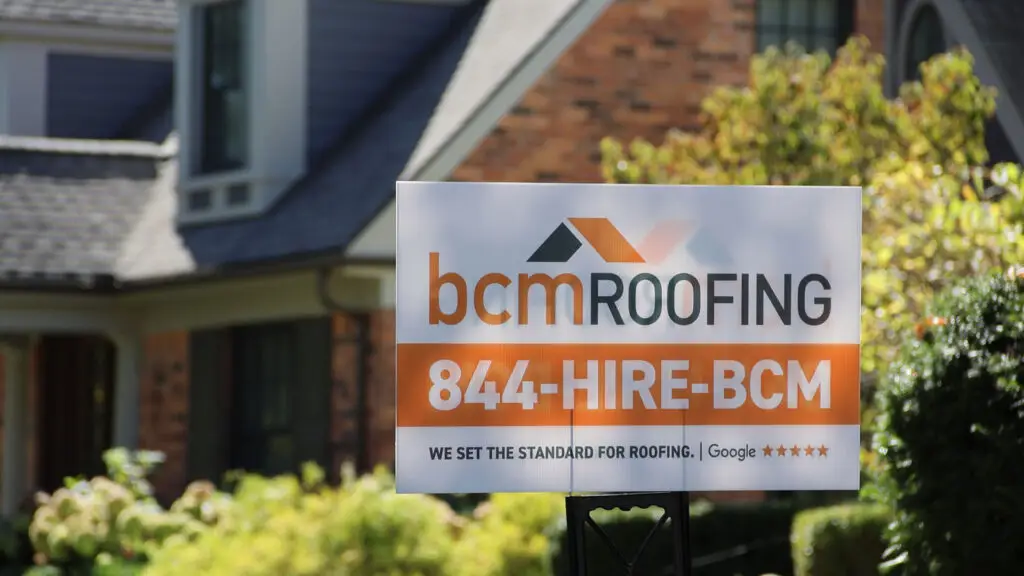 BCM Roofing contractor yard sign