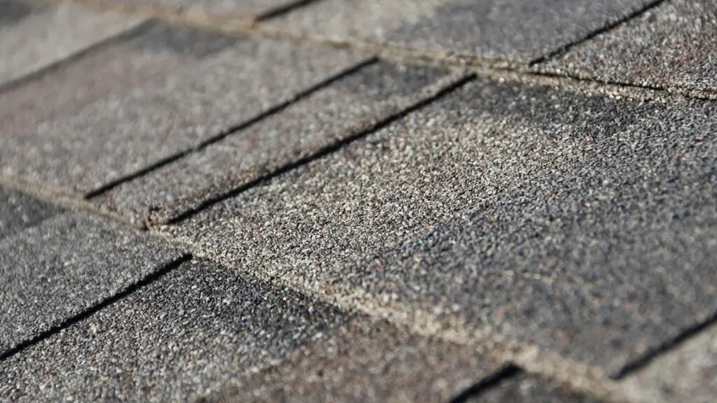 Close-up of asphalt shingles in Elba, MI.